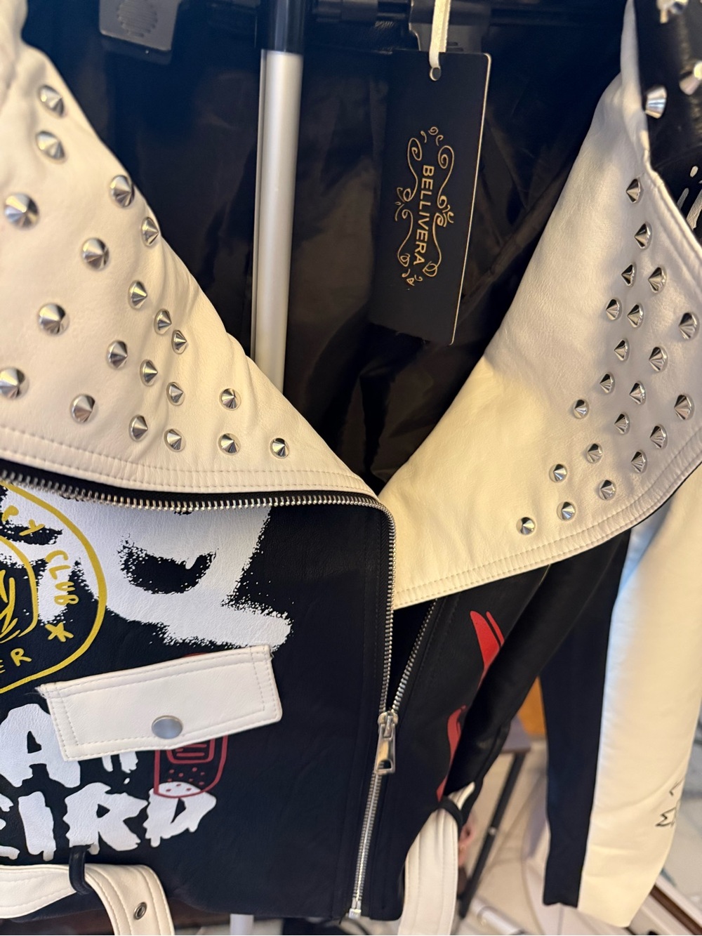 💥💥Studded Black & White Graffiti Faux Leather Street wear/Punk/Vintage jacket - Picture 4 of 16
